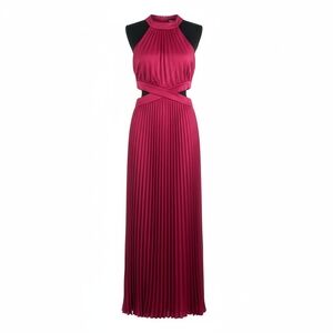 Pleated Halter Maxi Dress in Berry